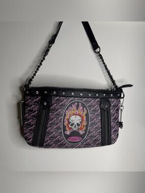 Ed Hardy Y2K Pink and Black Skull Flame shoulder bag NWT